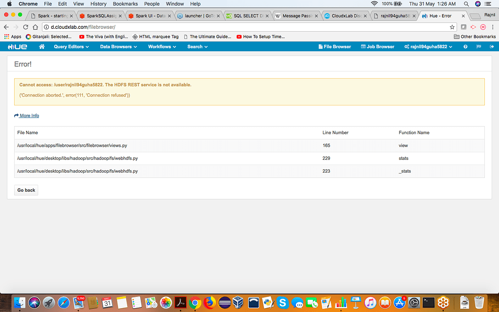 Unable to access File browser from HUE Lab Support CloudxLab