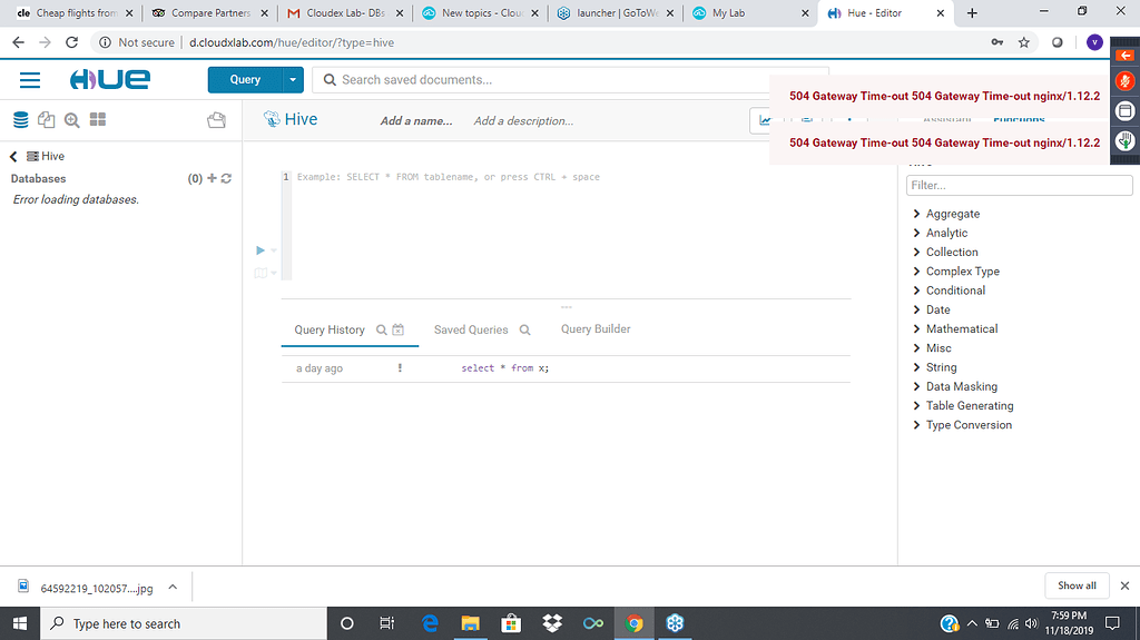HUE-Error on loading databases - Lab Support - CloudxLab Discussions